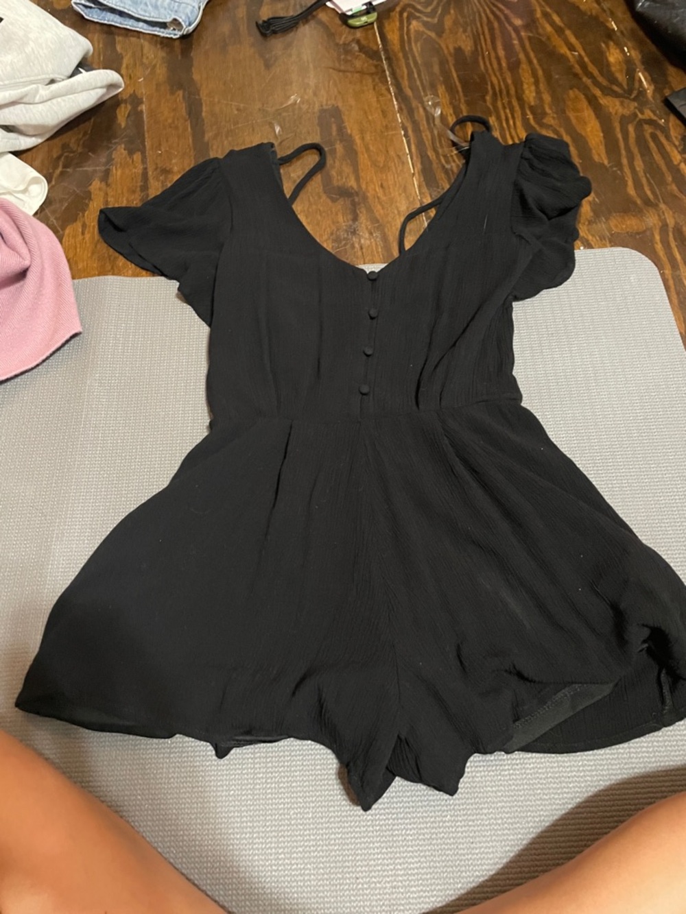 Black Short Sleeve V-Neck Romper